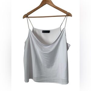 NY & Co Rhinestone Strap Cami Top Women’s Medium White Satin Cowl Neck Y2K XL